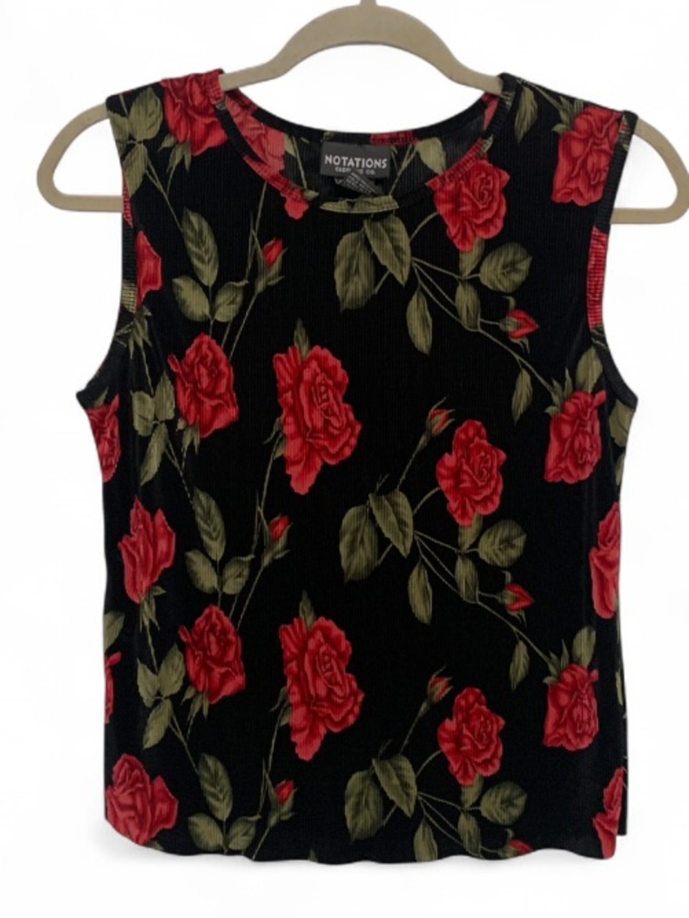 Y2K Notations Black Sleeveless Tank with Red Rose Print